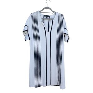 St. John Knit Dress – Size Large – White & Black Stripe – Short Sleeve Shift